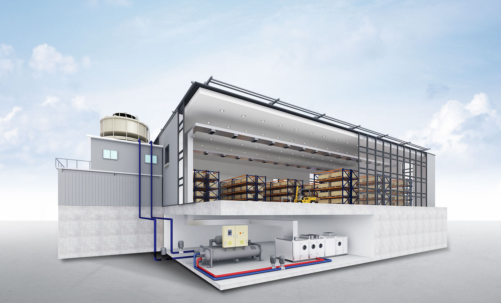중소형 빌딩, 상업시설, 산업시설 등에 에너지 절감을 실현하는 고효율 스크류 냉동기